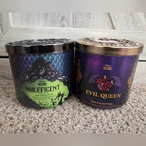 2pc SET! MALEFICENT & EVIL QUEEN 3 Wick Candle DISNEY Villains Bath & Body Works